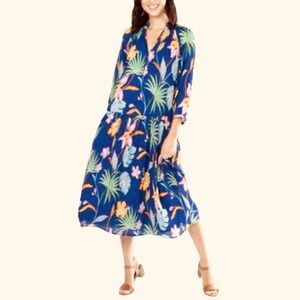 Tori Richard Honolulu Floral Hawaiian Drop Waist Crepe Dress Sz XS Resort Preppy